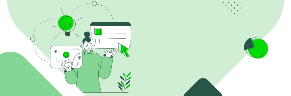 Een illustratie van een persoon die een tablet en een telefoon vasthoudt.